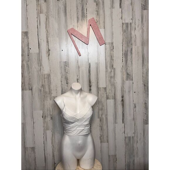 Rebellion White Lace Smocked Crop Top | Boho Spaghetti Strap Bralette Style – Si - Picture 1 of 7